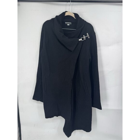 Garnet Hill 100% Wool Poncho Women O/S Black Clasp Front Mature Elegant - Picture 1 of 9